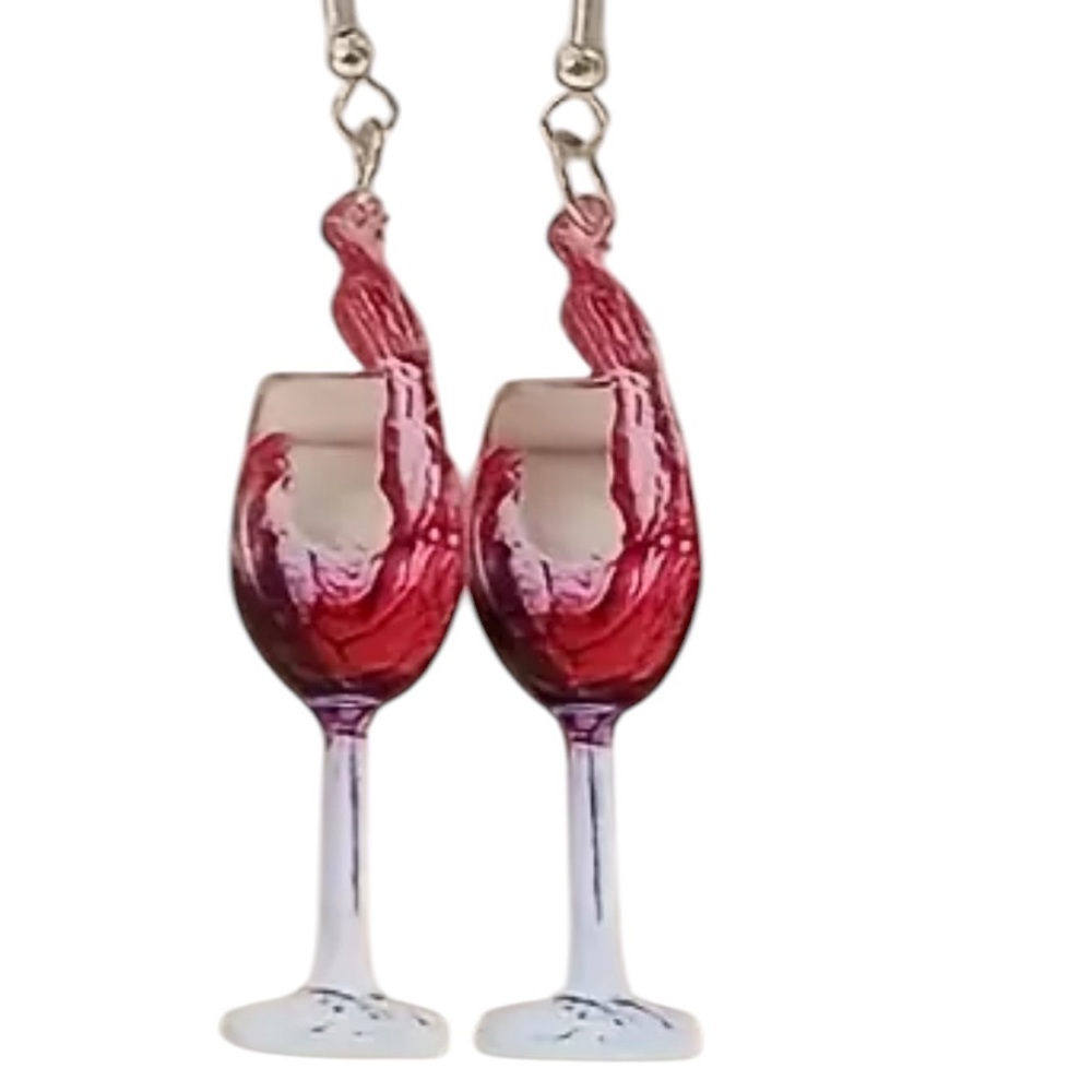 Hand painted Acrylic Red Wine Glass Drop Earrings